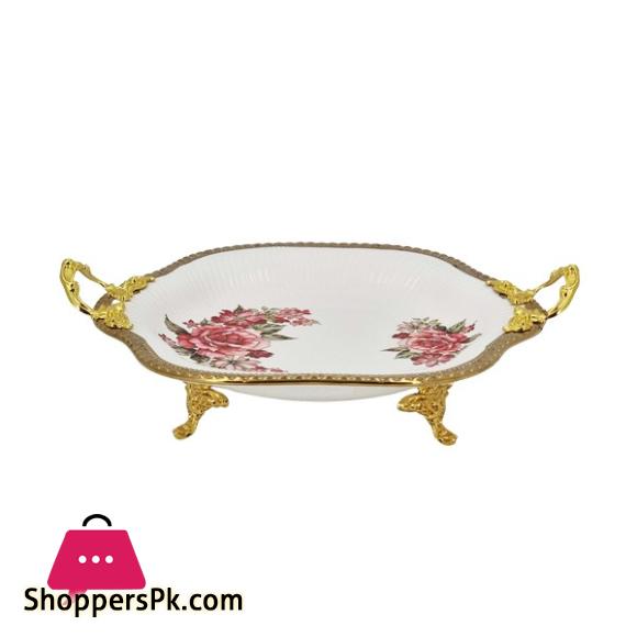Angela Rose Print Deep Serving Platter Medium Gold 31x31CM AB-17