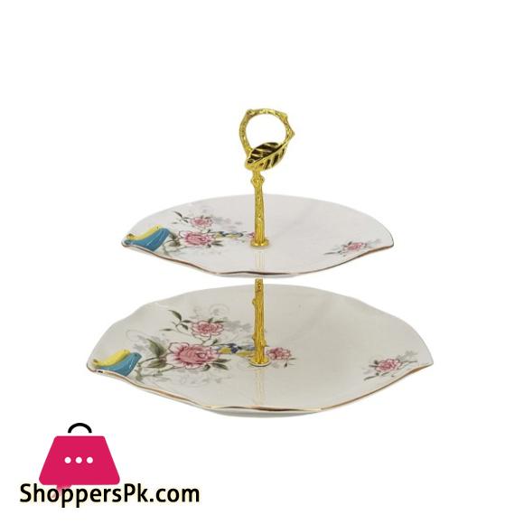 Anglea 2-Tier Pastry Stand With Golden Handle BRD291