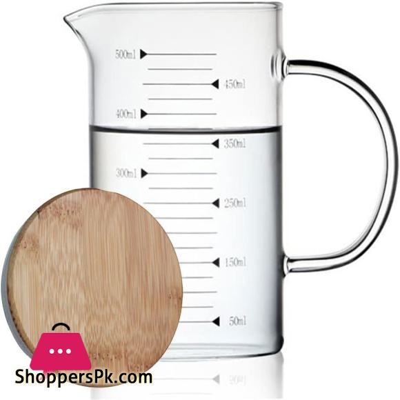 Borosilicate Measuring Glass Jug with Handle & Wooden Lid 500ML