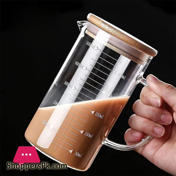 Borosilicate Measuring Glass Jug with Handle & Wooden Lid 500ML