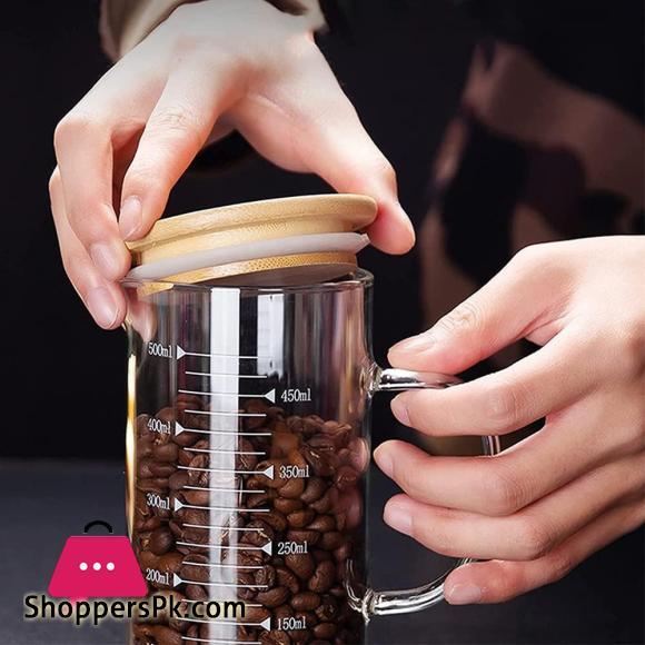 Borosilicate Measuring Glass Jug with Handle & Wooden Lid 500ML