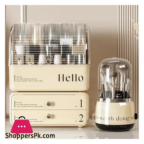 Cosmetic Organizer With Dual Shelves & Brushes Holder, Makeup Organizer