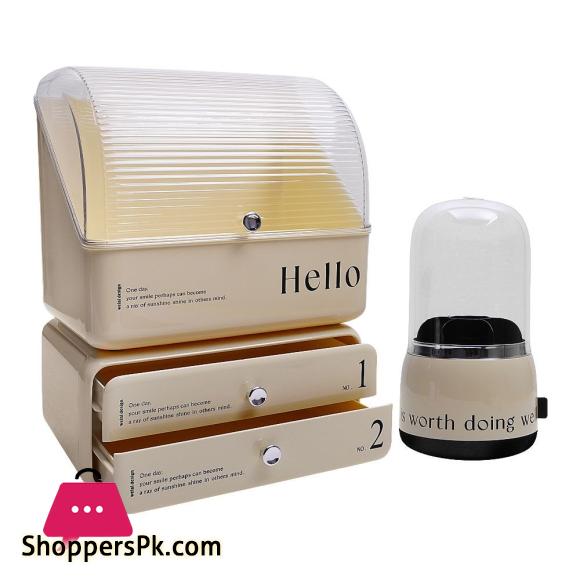 Cosmetic Organizer With Dual Shelves & Brushes Holder, Makeup Organizer