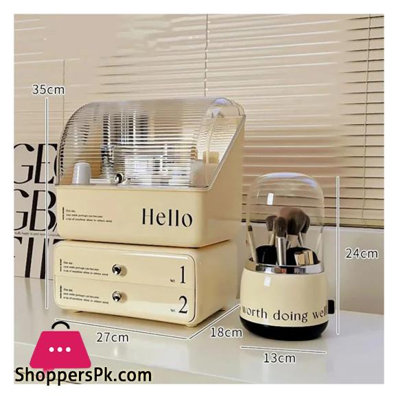 Cosmetic Organizer With Dual Shelves & Brushes Holder, Makeup Organizer