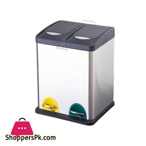 DANNY HOME Double Barrel Stainless Steel Dustbin Trash Can Outdoor Commercial Trash Can 16L