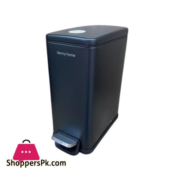 DANNY HOME Stainless Steel Dust Bin Powder Coating Metal Trash Can 10 Liter Black