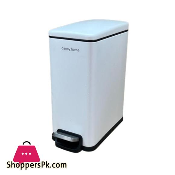 DANNY HOME Stainless Steel Dust Bin Powder Coating Metal Trash Can 10 Liter White