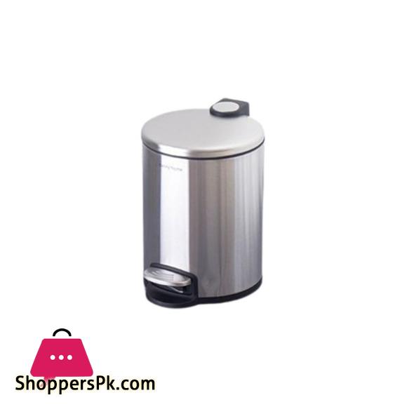 DANNY HOME Stainless Steel Dust Bin Powder Coating Metal Trash Can 5 Liter