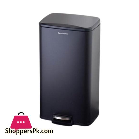 DANNY HOME Stainless Steel Dustbin Trash Can 30 Liter Black