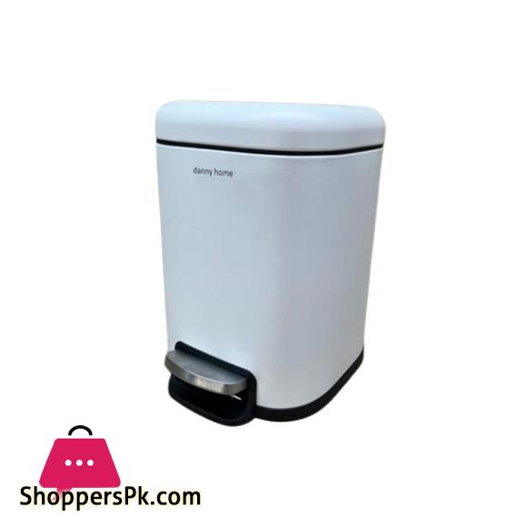 DANNY HOME Stainless Steel Dustbin Trash Can 6 Liter White