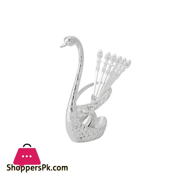 Fancy 6Pcs Silver Spoon Set With Silver Swan Spoon Holder SQ-015