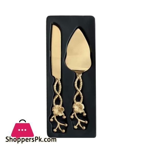Golden 2Pcs Set Of Cake Lifter & Cake Knife NG-009