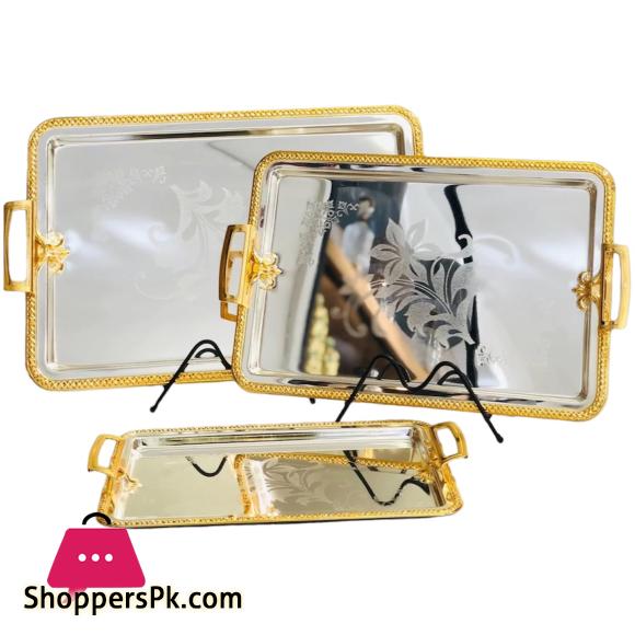 Golden And Silver Serving Tray Three Pcs Set 58413FG