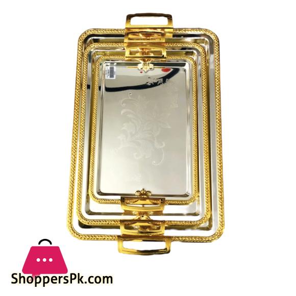 Golden And Silver Serving Tray Three Pcs Set 58413FG