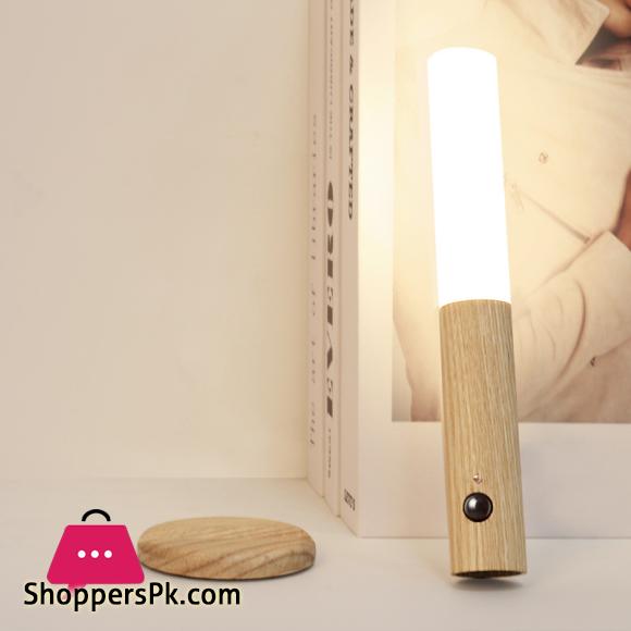 LED Wood Night Light PIR Motion Sensor Magnetic Wall Lamp USB Rechargeable Lights Home Staircase Bedroom Lamp Bedside Lighting
