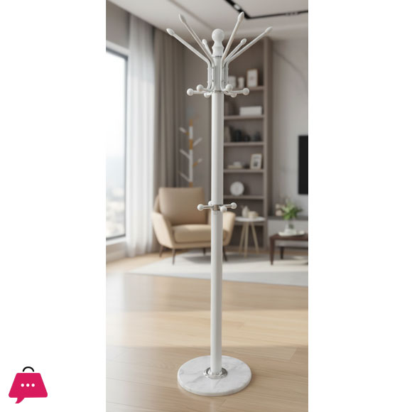 Metal Coat Stand with Marble Base White ESS9936