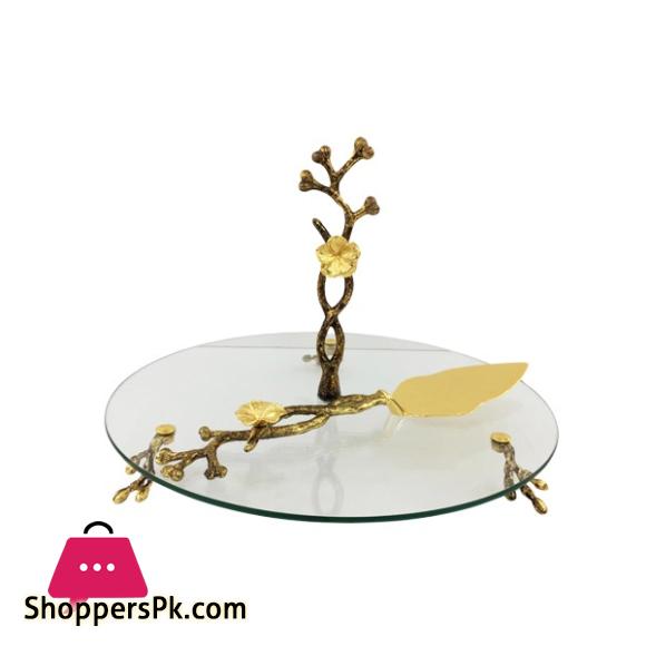ORCHID 1-Tier Glass Cake Plate & Cake Slice Lifter 2Pcs Set Gold CD6879
