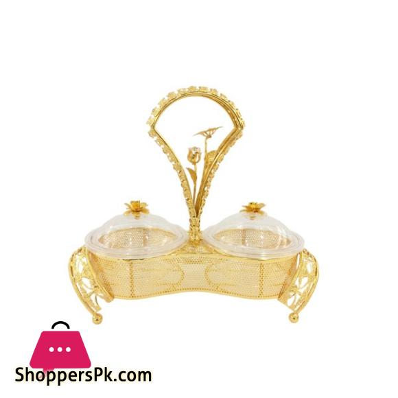 ORCHID 2 Compartment Snack Serving Bowl Stand Gold TA2680