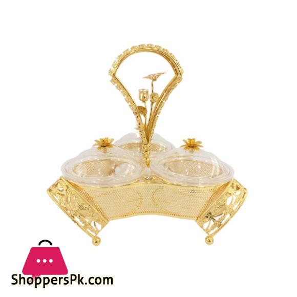 ORCHID 3 Compartment Snack Serving Bowl Stand Gold TA2682
