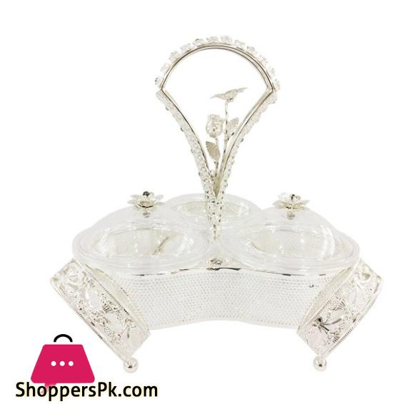 ORCHID 3 Compartment Snack Serving Bowl Stand Silver TA2681