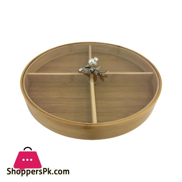 ORCHID 4 Partition Round Wooden Serving Tray WB1043