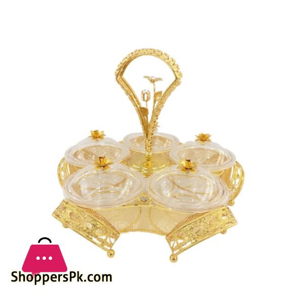 ORCHID 5 Compartment Snack Serving Bowl Stand Gold TA2684
