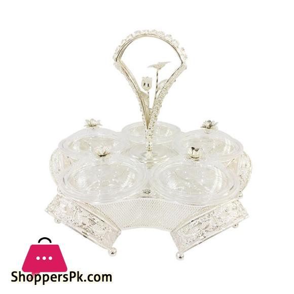 ORCHID 5 Compartment Snack Serving Bowl Stand Silver TA2683