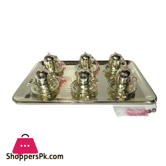 ORCHID 6Pcs Coffe Cup Set With 6 Saucers & Tray Silver TA1503
