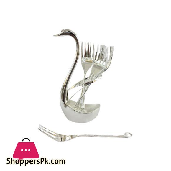ORCHID 6Pcs Silver Fork Set + Silver Swan Holder CD5092