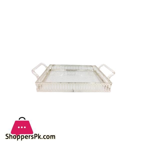 ORCHID Acrylic Serving Tray With Handles Silver 34cm x 25cm CD6737