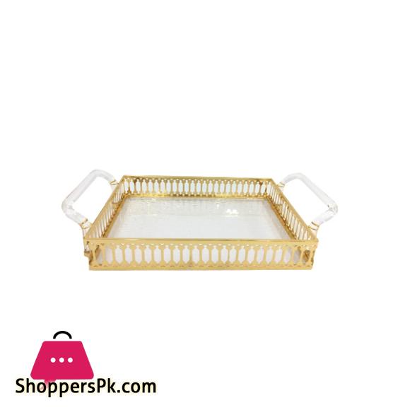 ORCHID Acrylic Serving Tray With Handles Gold 34cm x 25cm CD6738