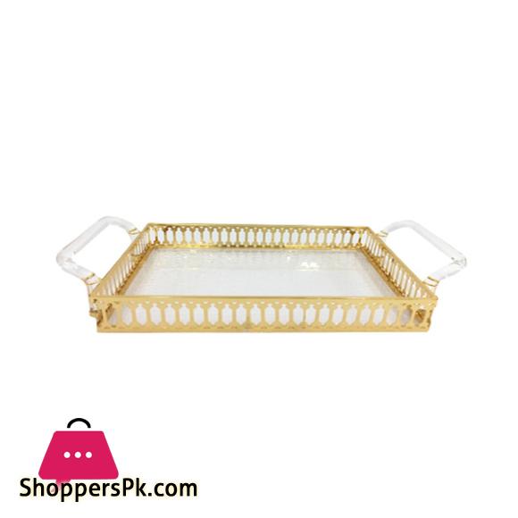 ORCHID Acrylic Serving Tray With Handles Gold 46cm x 33cm CD6742