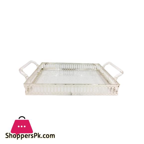 ORCHID Acrylic Serving Tray With Handles Silver 40cm x 29cm CD6739