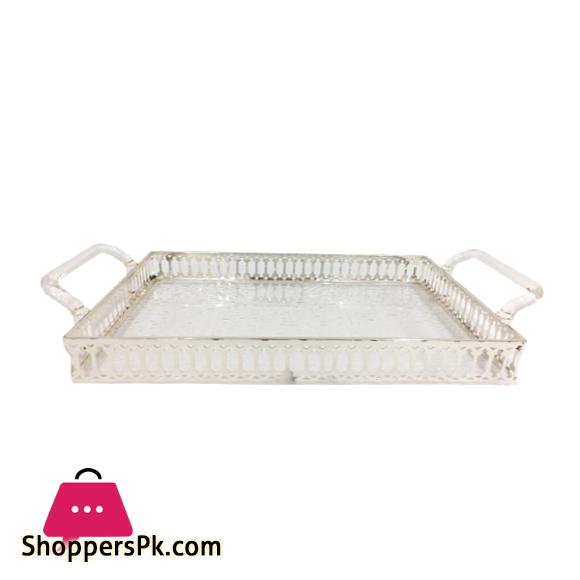 ORCHID Acrylic Serving Tray With Handles Silver 46cm x 33cm CD6741