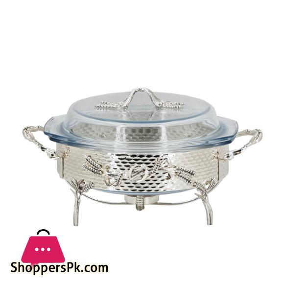 ORCHID Buffet Serving Dish With Stainless Steel Holder & Burner Silver CD6693