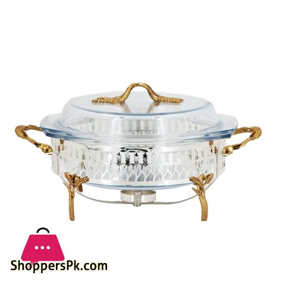 ORCHID Glass Serving Buffet Dish With Burner Gold & Silver CD6682