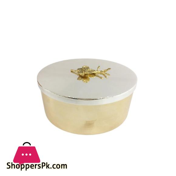 ORCHID Round Golden Candy Box Jar With Silver Lid WB615