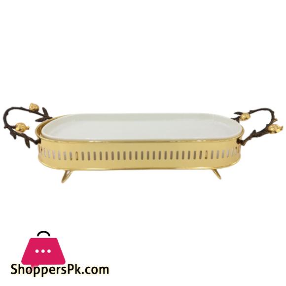 ORCHID Large Glass Serving Dish With Golden Handles Gold WB1185