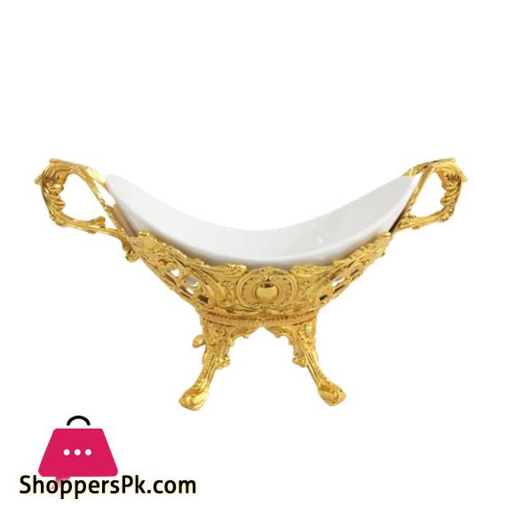 ORCHID Oval Glass Salad Serving Bowl With Golden Metal Stand TA1772
