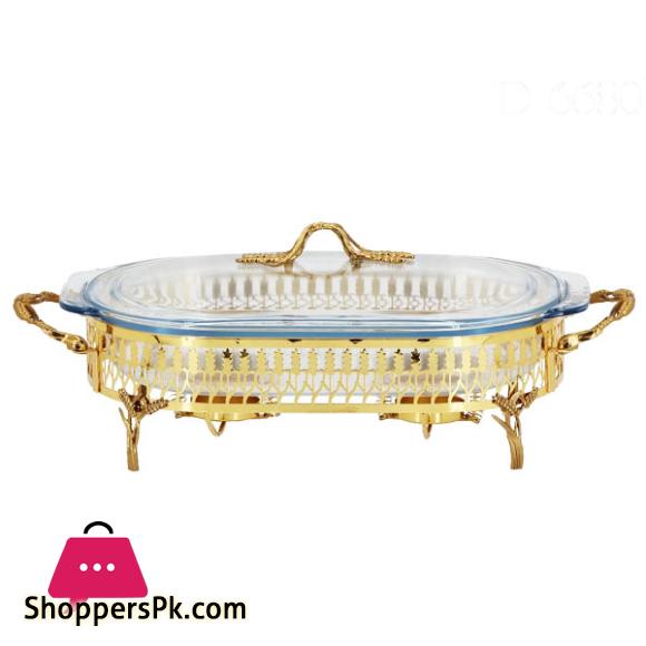 ORCHID Oval Glass Serving Buffet Dish With Burner Gold CD6680