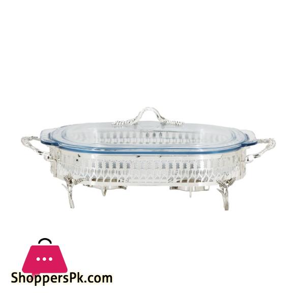 ORCHID Oval Glass Serving Buffet Dish With Burner Silver CD6678