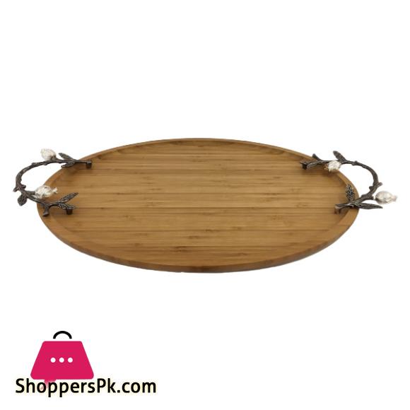 ORCHID Oval Wooden Tray With Silver Handles Large WB1068