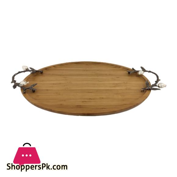 ORCHID Oval Wooden Tray With Silver Handles Medium WB1067
