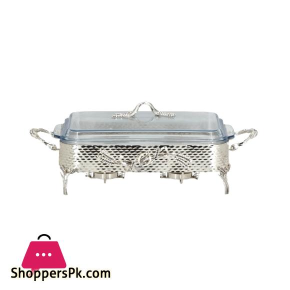 ORCHID Rectangular Buffet Serving Dish With Stainless Steel Holder & Burner Silver CD6687