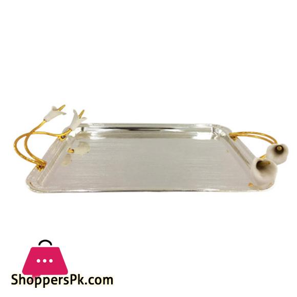 ORCHID Rectangular Tray Silver With Lily Handle Medium TA2569