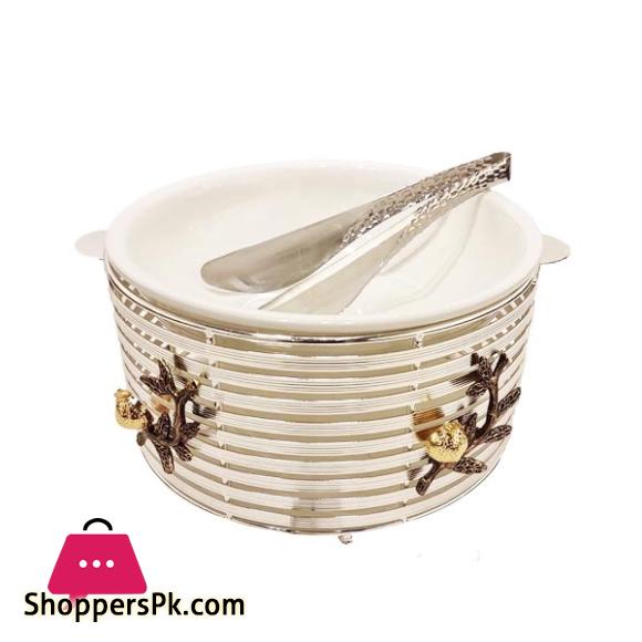 ORCHID Round Buffet Serving Bowl Stand With Tong Silver WB1205