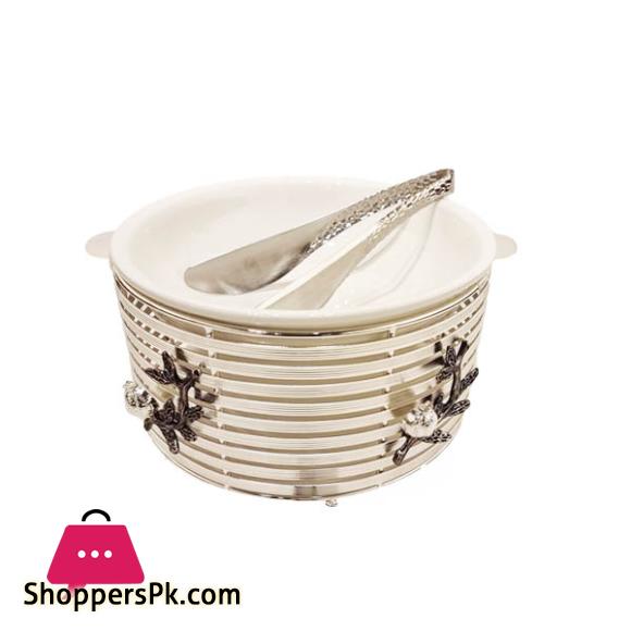 ORCHID Round Buffet Serving Bowl Stand With Tong Silver WB1206