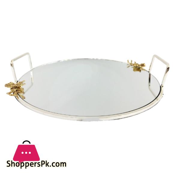 ORCHID Round Glass Mirror Serving Tray Silver WB334