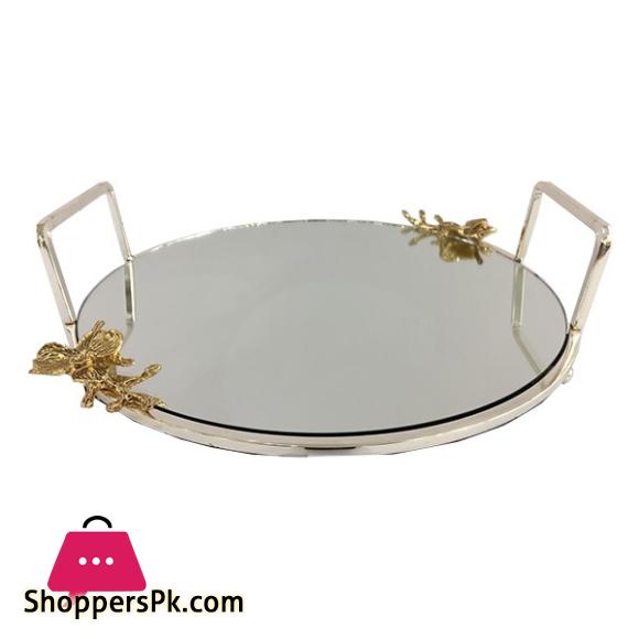 ORCHID Round Glass Serving Tray Silver WB333