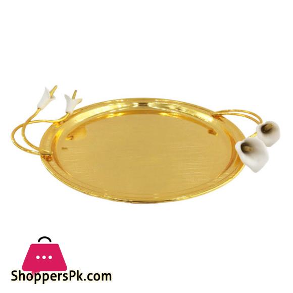 ORCHID Round Tray Gold With Lily Handle Medium TA2566